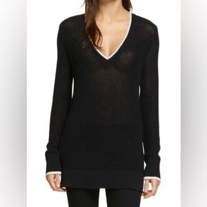 Rag & Bone Black and White Maeve Oversized V Neck Knit Sweater